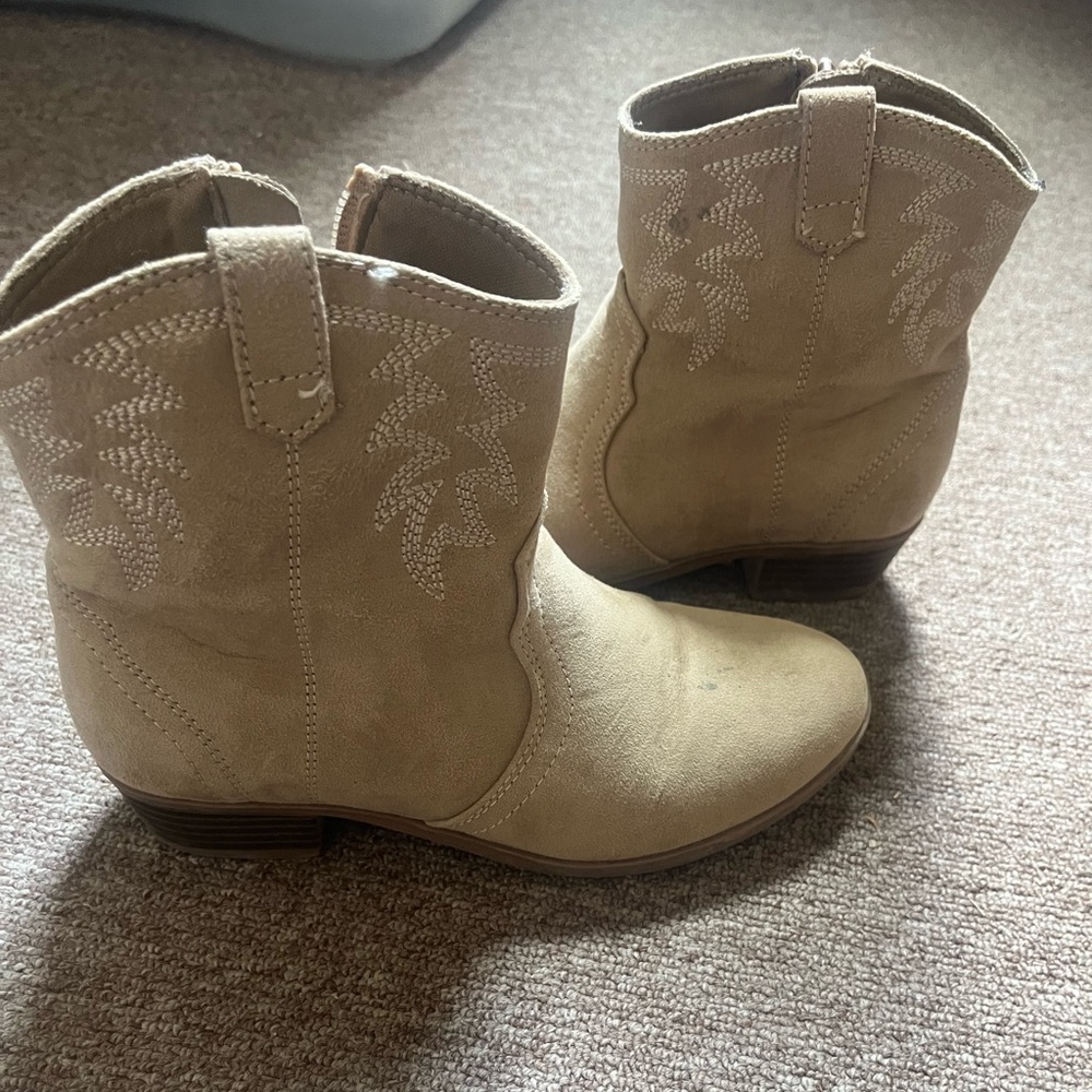 Tan Ankle Boots with Embroidered Design